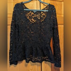 EUC Lily Rose lace sheer peplum top L